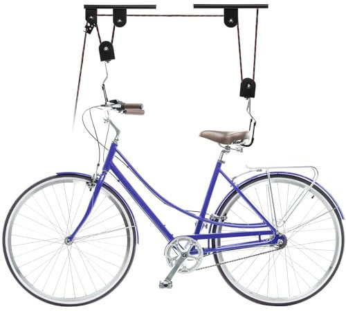 PrimeMatik - Soporte para Colgar Bicicletas del Techo Mediante poleas y Cuerdas