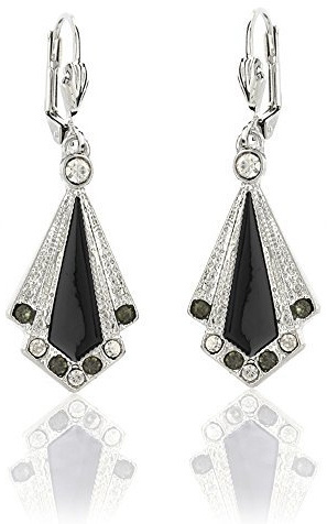 Art déco Fleur Boucles d'oreilles | Style des années 1920 Boucles d'oreilles noir