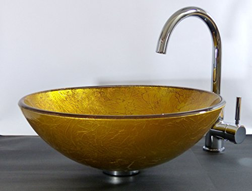 Nero Aufsatz Glas Waschbecken Sol Gold rot 42cm rund Waschschale