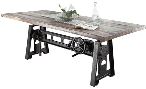 MASSIVMOEBEL24.DE | Industrial höhenverstellbarer Esstisch aus Massivholz #23 | aus Altholz - Mehrfarbig, lackiert | + Tischbeine aus Eisen | 200x100x75-105 cm | Massivholztisch