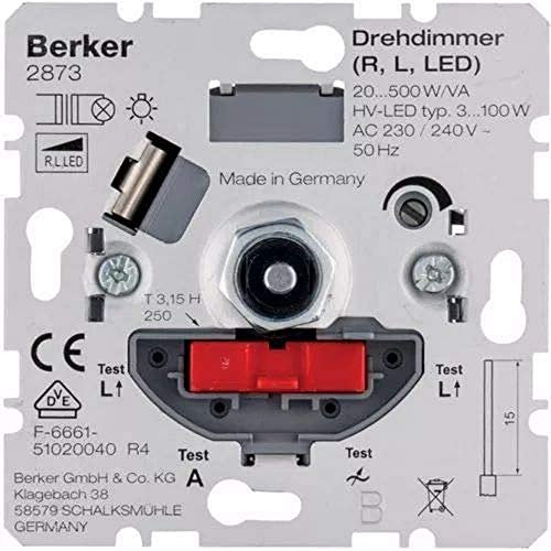 Berker 2873 Dimmer Dreh/Druckkn 20-500W LED, 20 W, 230 V, (nur von ausgebildeten Elektrikern installiert)