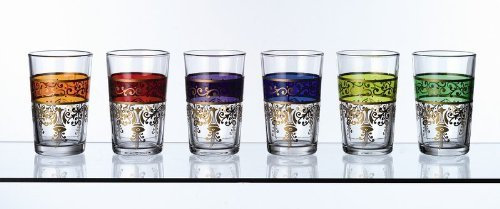 lot de 6 verres à thé orientaux de 3 couleurs différentes