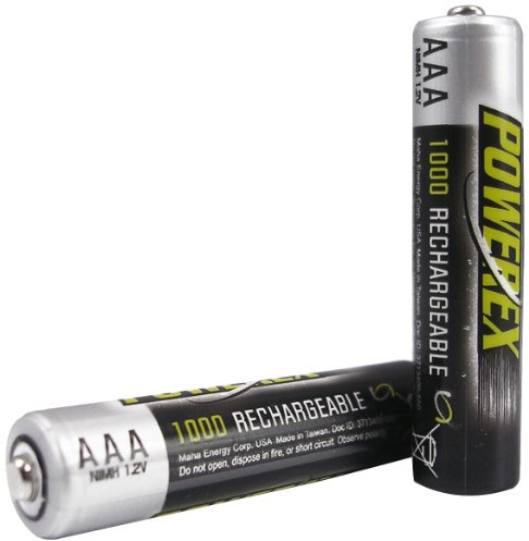 Powerex AAA HEAVY-DUTY 1000mAh Rechargeable NiMH Batteries - 2 Batteries Per Pack