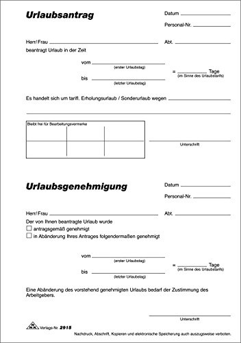 Urlaubsantragblock A5 RNK 2915