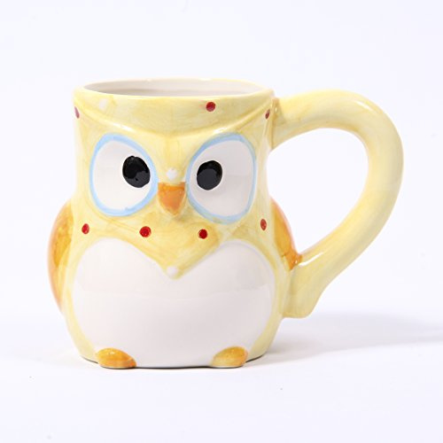 Gelbe Keramik Polka Dot Becher/Tasse, Eule