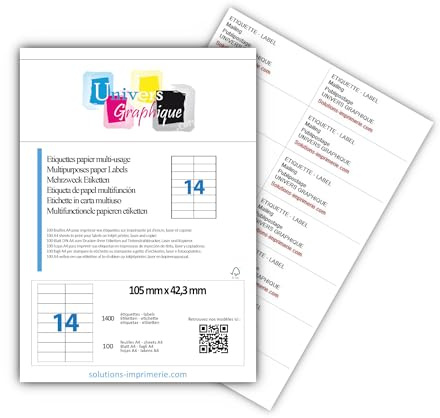 100 planches de 14 étiquette adresse pour publipostage sur WORD imprimante jet d'encre et laser. autocollante pour imprimer adresses destinataire mailing courrier 105 x 42 mm