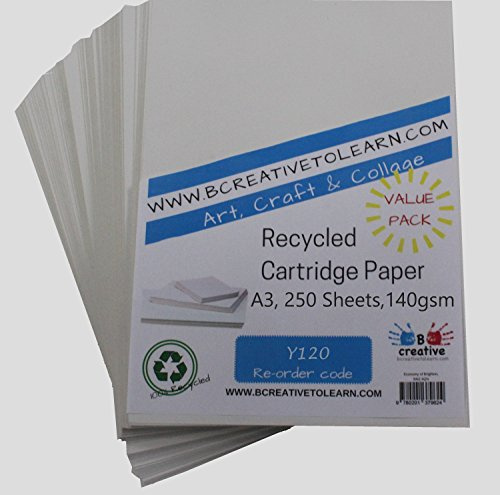 BCreative Zeichenpapier, A3, recycelt, für Künstler, 140 g/m², 250 Blatt