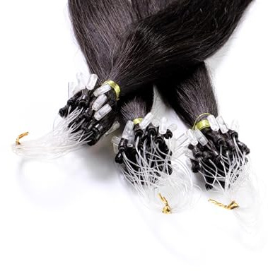 hair2heart Microring Extensions Echthaar glatt 4/0 Mittelbraun - 150 Strähnen 0.5g 40cm, Echthaar Extensions für dauerhafte Haarverlängerung