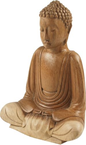Holzbuddha Statue, Handarbeit, Dhyana Mudra, Meditation, 16 cm, Design 4 | Handgeschnitzter Buddha aus Suarwood, Einzelstück, symbolisiert Erleuchtung und innere Kraft, ideal für zentrale Räume.