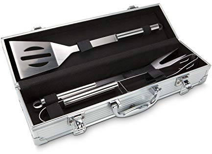 ROMINOX Geschenkartikel Grillkoffer // Barbecue – Grillzubehör, BBQ, Barbecue, Profi-Grillausrüstung im Aluminium-Geschenkkoffer, Zange, Wender, Gabel; Maße: ca. 37 x 10 x 8 cm