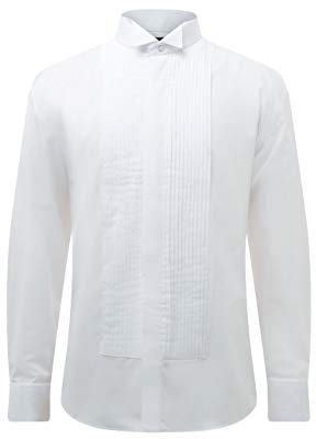 Dobell Mens White Tuxedo Dress Shirt Regular Fit Wing Collar Double Cuff Pleated Fly Front-16