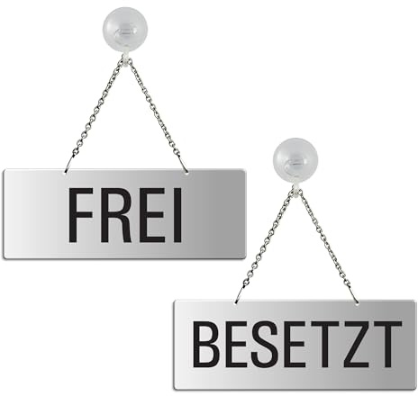 Hängeschild Frei/Besetzt 175x65 mm Wendeschild Aluminium silber eloxiert Metallkette mit Saugnapfhaken Nr.31202-ES