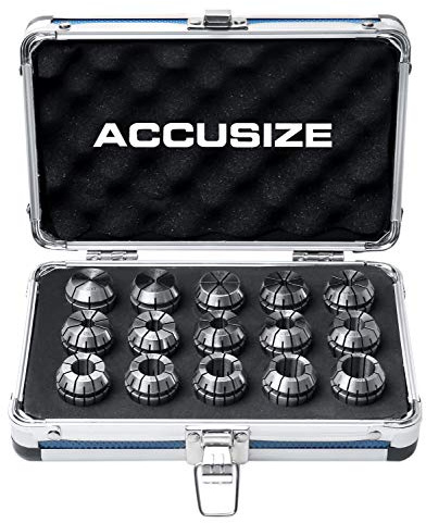 Accusize Industrial Tools 15 Pcs Er25 Collets Set, Size from 1/16'' to 5/8'' in Fitted Strong Aluminum Box, 0223-0835