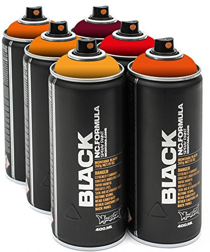 Montana Sprühdosen Rot - Orange - Bordeaux Mix 6 x 400ml hochdeckende matte Töne hell bis dunkel aufeinander abgestimmtes Farbspray