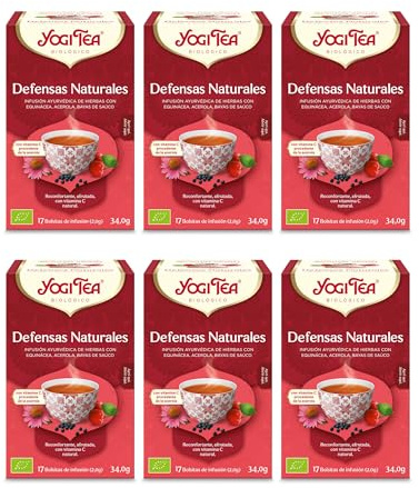 Yogi Tea Difesa Naturale Bio - Infuso Ayurvedico - Vitamina C - Miscela di Echinacea, Ciliegia Acerola e Sambuco - Confezione da 6x17 bustine (102 bustine in totale)