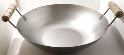 Wok - Karbonstahl - flacher Boden - Ø 35,5 cm - mit 2 Griffen