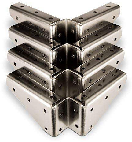 4 x SO-TECH® Winkelbeschlag Stahl vernickelt 125 x 125 x 54 mm mit seitlichen Anschraublöchern | Tischbeschlag mit seitlichen Anschraublöchern