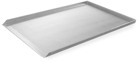 HENDI Backblech, perforiert, mit 3 Aufkantungen, geeignet zur Verwendung in Öfen, Blech, Ofenblech, Kuchenblech, Lochbackblech, 600x400x(H)20mm, Aluminium