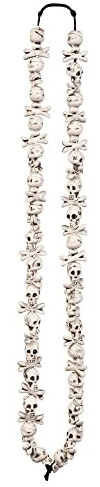 Boland 74194 - Collier Skull Bones, chaîne blanche avec têtes de mort, bijoux fantaisie, Dia de los muertos, jour des morts, Halloween, accessoire, carnaval, soirée à thème, costume