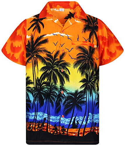 V.H.O. Funky Chemise-Hawaienne, Manche-Courte, Beach, Orange, XL