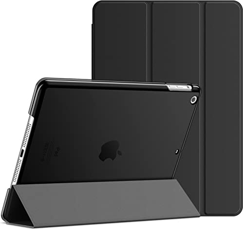 JETech Hülle für iPad Air 1. Gen, Schwarz | Schlanke Transluzent Rückseite, Dreifach-Ständer, Auto Schlafen/Wachen, Stoßschutz