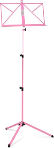Classic Cantabile Notenständer Medium - Klappbares Notenpult für Kinder und Erwachsene - Mit Notenhalter an der Auflage - Höhenverstellbar von 65-130 cm - Gummifüße - Pink