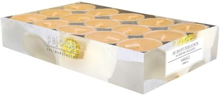 pajoma® Teelichte 30 Stück, Vanille | Duft-Teelichte in Aluminiumhülle, Brenndauer ca. 4 Stunden - Höhe 1,5 cm ø 3,5 cm | Premium Qualität | Deko, Gastronomie, Outdoor, Party, Windgläser, Hochzeit