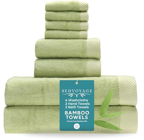 BedVoyage Luxury Bath Towels Set of 8 - Ultra Soft Plush Bathroom Towel Set - Highly Absorbent Viscose from Bamboo Bath Towels, Spa Towel for Body -Sage
