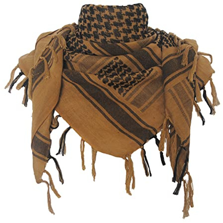 Explore Land Cotton Shemagh Keffiyeh Tactical Desert Scarf Neck Head Wrap Wrap with Tassel for Men Women 41x43 Inches (Coyote Brown)