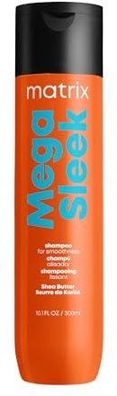 Matrix Mega Sleek Shampoo - Anti-Frizz Moisturizing Shampoo, Smoothing and Detangling, For Dry & Damaged Hair, Salon Professional Formula, With Shea Butter, Vegan, 10.1 FL Oz