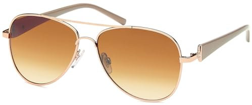 styleBREAKER Damen Sonnenbrille in Pilotenform mit getönten Verlaufsgläsern | Metallrahmen mit Strassstein und lackierten Bügeln | UV400 Schutz, Gestell Gold-Braun/Glas Braun verlaufend