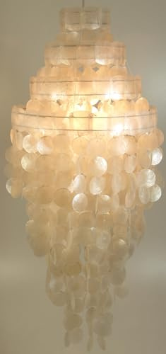 Guru Shop Taklampa, snäcklampa av hundratals snäckor, pärlemorplattor – modell Sakawa 90 cm, vit, snäckskal, färg: Vit, hängande lampor av naturmaterial