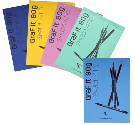 Clairefontaine 96623C Blocco Punto Metallico GraF'it - 80 Fogli Carta da Disegno per Schizzi Uni - Fogli staccabili - A4 21x29,7 cm 90g - Copertina colori casuali