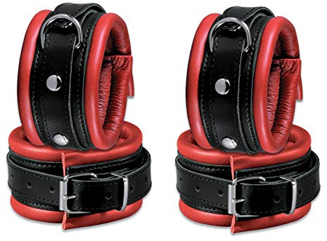 BDSM Bondage Set Leder Fesselset mit Handfesseln Fußfesseln, gepolstert, rot