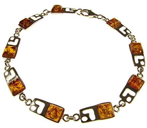 Bracciale donna in ambra naturale baltica e argento 925-20cm