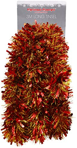 Christmas Concepts® 3m / 9.8ft Klobig/Feines Weihnachtslametta - Weihnachtsdekoration - Hochwertige Lametta (Rotes Gold)