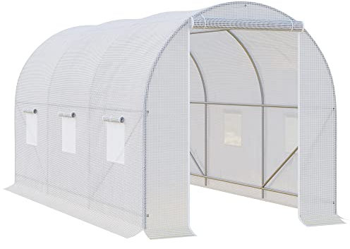 Outsunny 3.5 x 2 x 2 m Polytunnel Greenhouse Walk-in Poly Tunnel White