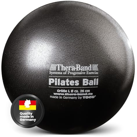 THERABAND Pilates Ball | Gymnastikball klein für Pilates, Yoga, Beckenbodentraining & Rehabilitation | Weicher Gummiball mit Ventil | Fitnessball | PVC-frei | Max. Belastung 120 kg | 26cm | Anthrazit