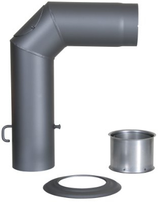 Kamino Flam Winkelrohr-Set gussgrau, Rauchrohr geprüft nach Norm EN 1856-2, Senotherm® hitzebeständig lackiert, Knierohr inklusive Drosselklappe für Regulierung des Kaminzuges, Durchmesser ca. 12 cm