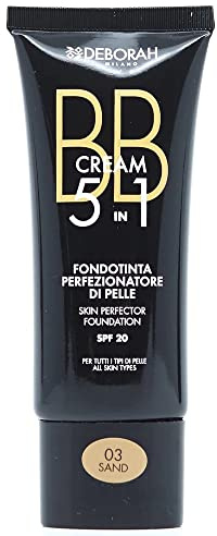 Deborah Milano - BB Cream Fondotinta Viso 5 in 1, 03 Sand, Effetto Antiossidante, Minimizza le Imperfezioni e Dona una Pelle Levigata e Nutrita, 30 ml