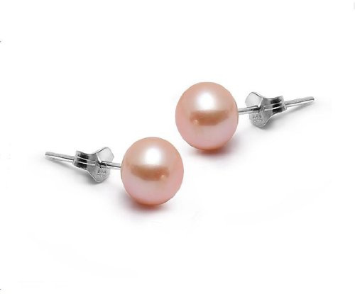 Unendlich U Fashion 925 Sterling Silver 9mm Freshwater Pink 8-9mm Perle für Damen Kinder Ohrringe Ohrstecker Earrings Ohrklemme Ohrschmuck