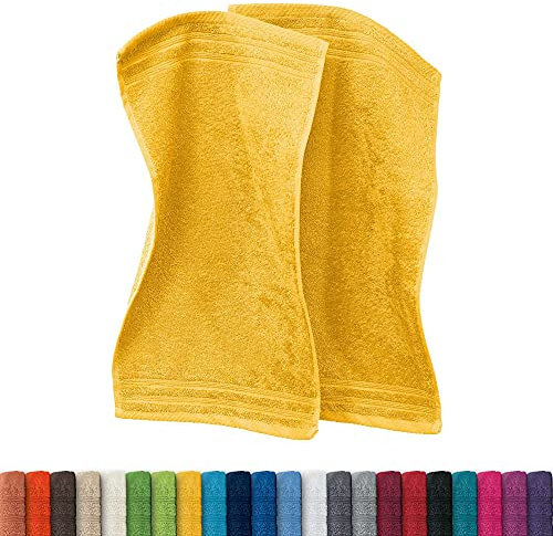 Erwin Müller Gästetuch Heidelberg 2er- Pack 100% Baumwolle gelb Größe 30x50 cm - leichte Qualität, saugstark, schnelltrocknend, kompakt - ideal für Sport, Strand, Reisen