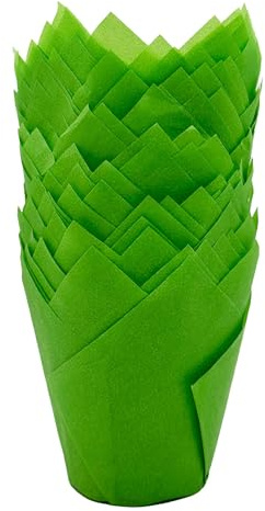 Scrumptious! 50PC Greaseproof Paper Muffin Tulip Cases for Baking - Green- Great for Wedding Birthday and Anniversary Party Cakes and Bakes