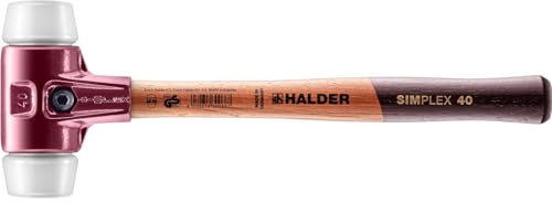 Halder Simplex Mallet 40mm – Superplastic Inserts, Cast Iron Housing with Protection Sleeve, Varnished Hickory Handle, Non-Marring Hammer for Construction, Paving & Assembly – 3007.040