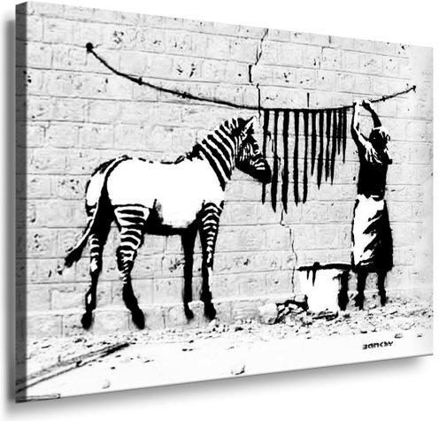 Fotoleinwand24 - Banksy Graffiti Art Washed Zebra / AA0138 / Bild auf Keilrahmen/Weiß / 80x60 cm