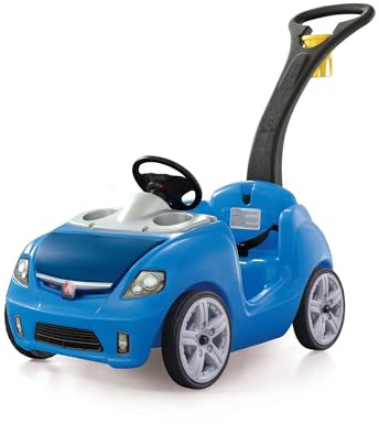 Step2 Whisper Ride II Kids Push Car, Ride-On Car with Seat Belt and Horn, Toddlers and Preschoolers Ages 18 Months–4 Years, Max Weight 50 lbs., Quick Fold Handle, Stroller Alternative, Blue