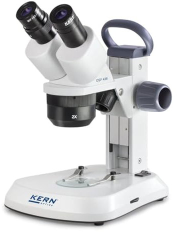 KERN Optics Stereomikroskop für Schule, Ausbildungsstätte, Werkstatt und Labor, Binokular Tubus, 1x/2x/3x Objektiv, Ständ