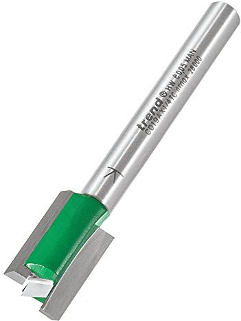 Trend CraftPro Straight Two Flute Router Cutter Bit, 1/4 Inch Shank, 12mm Cut Diameter & 19mm Cut Length, Tungsten Carbide Tipped, C019AX1/4TC, Silver | Straight Two Flute Router Cutter With 1/4 Inch Shank, 12 mm Cut Diameter And 19 mm Cut Length, TCT, C019AX1/4TC