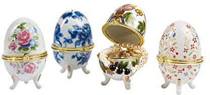 Genius Ideas Porzellan-Geschenk-Eier, Ostereier zum Öffnen, Dekoration, detaillierte Motiv-Eier 4 Stück, 11 x 11 x 9 cm