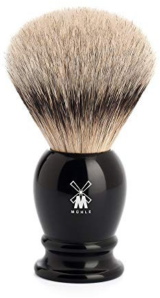 MÜHLE Classic Rasierpinsel - Rasurpinsel mit Silberspitz-Dachszupf - large/groß - Griff aus schwarzem Edelharz - Handarbeit